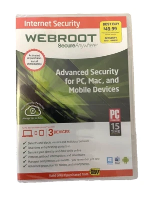 NEW Webroot Secure Anywhere Internet Security Plus 3 Devices Windows PC Mac iOS - Image 1 of 2
