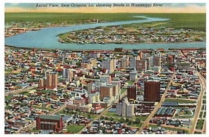 Ariel View of New Orleans Vintage Linen Postcard w/ Mississippi River - Picture 1 of 2
