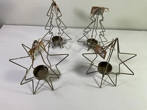 Mudpie Set of 4 Tea Light Candle Holder Christmas Trees and Stars NEW - Picture 1 of 3