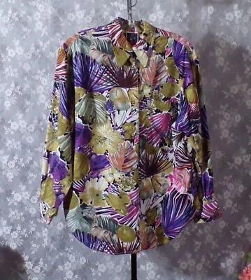 Blusa Vintage Anos 80 Floral Top Tamanho Médio Anos 80 Férias Tropicais Cruzeiro Moda - Imagem 1 de 4