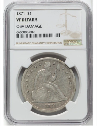 1871 Seated Liberty Silver Dollar $1 NGC VF Details Cover
