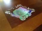 BLUE, GREEN WHITE & RED GLASS ASHTRAY/CANDY DISH