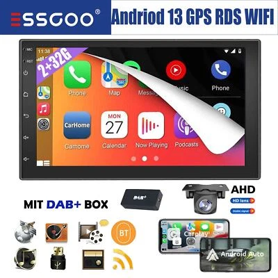 DAB+ Android 14 Autoradio Doppel DIN Carplay 7 Zoll GPS NAV RDS Bluetooth Kamera - Bild 1 von 4