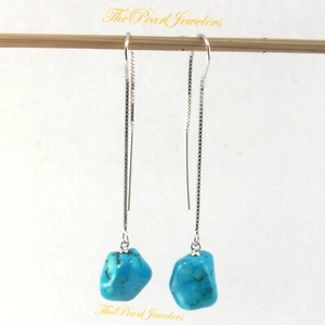 Solid Sterling Silver 925 Baroque Turquoise Box Chain Threader Earrings (8–12mm) - Picture 1 of 3