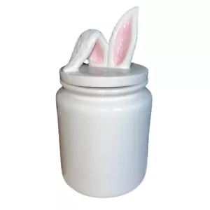 Magenta Easter Reversible Bunny Long Ears Canister Cookie Jar White Pink EUC - Picture 1 of 6