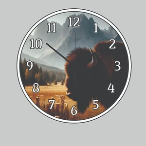 Yellowstone Buffalo Wild Life Wall Clock A Fun Old West City Skyline Western Art - Picture 1 of 3