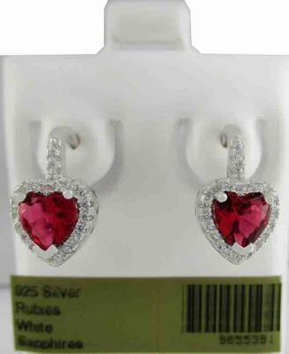 LAB CREATED RUBIES 1.18 Cts HEART STUD EARRINGS 925 Sterling Silver NWT - Image 1 of 3