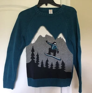 Gymboree Boys Turquoise Sweater Multicolor Snowboarder 100% Cotton Size M (7-8) - Picture 1 of 6