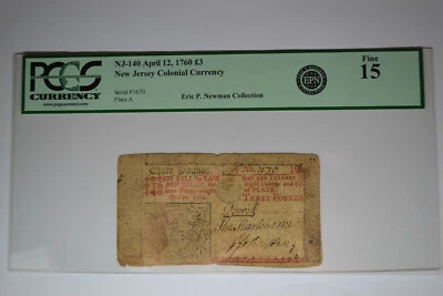 New Jersey April 12, 1760 £3 PCGS Fine 15. - Image 1 of 2