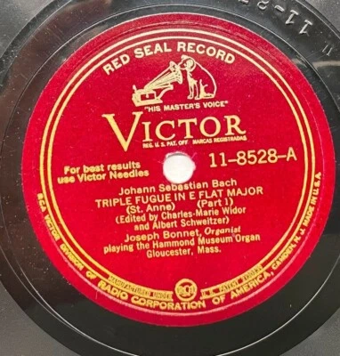 Joseph Bonnet Triple Fugue in E Flat Minor RCA Victor 11-8528 Organ Solos 78 Foto 1 de 4