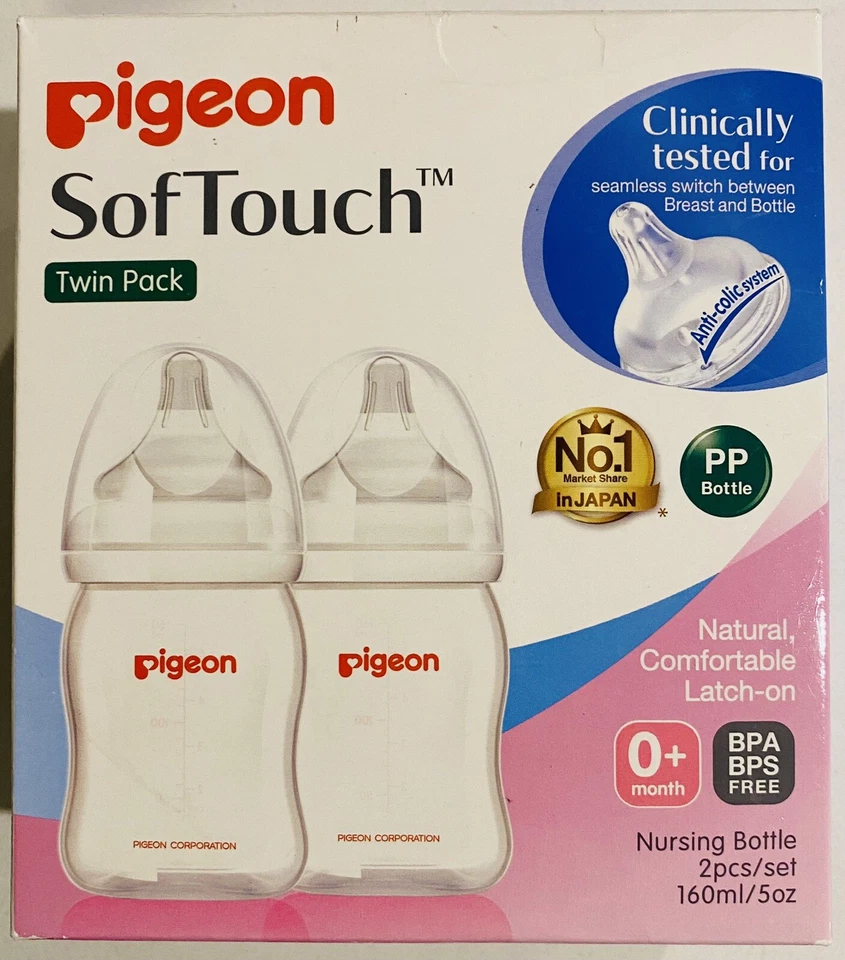Pigeon Softouch Peristaltic Plus Wide Neck Bottle Twin Pack BPA Free 160ml - image 1 of 1
