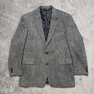 Jos A Bank Wool Herringbone Blazer Sport Coat Mens 42L Padded Shoulders Elbow - Picture 1 of 9