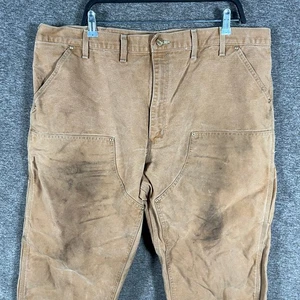 Carhartt B01 BRN 44x32 Union Made Mens Tan Canvas Double Knee Work Pants - Picture 1 of 11
