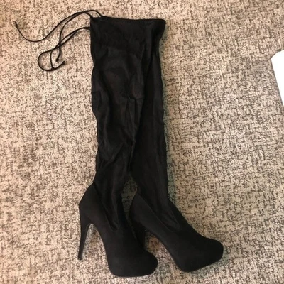 Forever черный колена сапоги на высоком каблуке размер 10 и 9 - Изображение 1 из 4