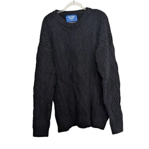 Suéter tejido con cable Elfric Eden para hombre talla grande negro pescador cuello redondo - Imagen 1 de 9