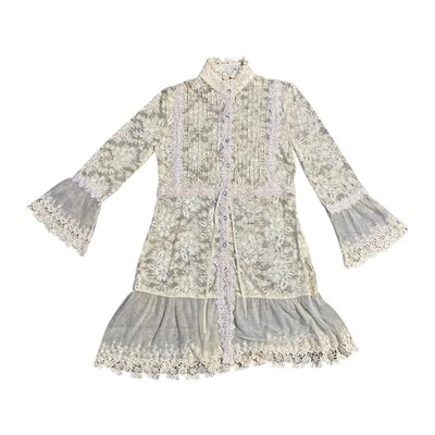 Boston Proper Boho 长袖透明刺绣花边束腰外衣象牙色 XS — 第 1/4 张图片