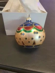 Christopher Radko 3 1/2" MISSION BALL giallo rosso blu decorazione natalizia #1 - Foto 1 di 8