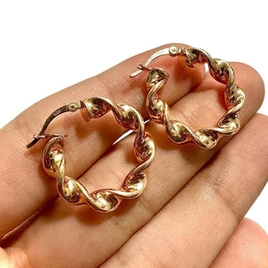 925 Rose Gold Twisted Hoop Earrings 25MM Sterling Silver Lightweight Gift Jewelr - Picture 1 of 7