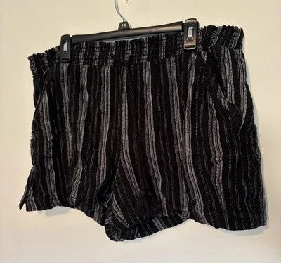 BRIGGS PANTALONES CORTOS NEGROS A RAYAS MEZCLA DE LINO CORDÓN BOLSILLO TALLA XXL Foto 1 de 4