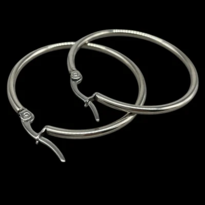 ORECCHINI CERCHI COLORE ARGENTO DONNA A BAIONETTA DA 3,5CM ACCIAIO INOX SOTTILI - Immagine 1 di 4