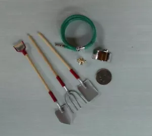 Dollhouse Miniature Fairy Garden 3 piece Tool Set with Hose & faucet 1:12 scale - Picture 1 of 3