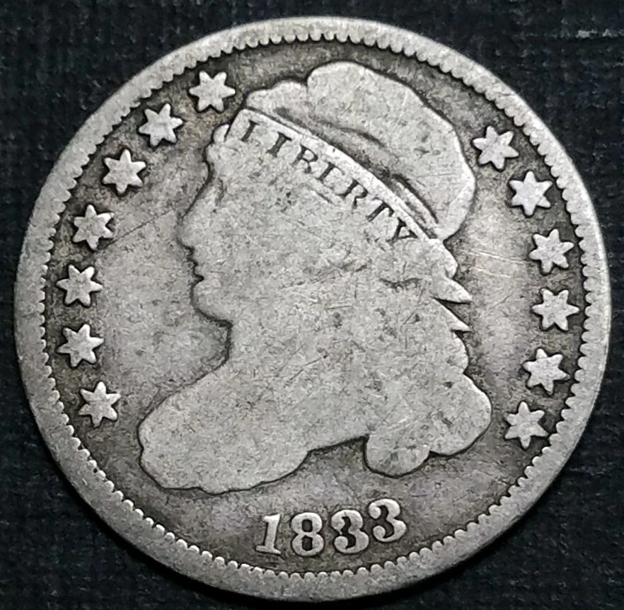 1833 USA Capped Bust Dime Last 3 High 10C Ten Cent Early Dime Silver Coin .892 - Image 1 of 4