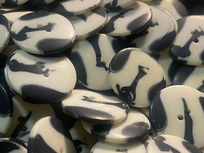 60's Mod White/Black Poly Marble Swirl Button 13mm 15mm 18mm 21mm 25mm 2hole - Image 1 of 4