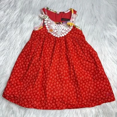 Catimini Red Floral Crochet Mixed Print Tent Dress size 3 - Изображение 1 из 4