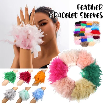Pulsera de plumas mangas uñas mano foto felpa muñeca puño disfraz 1 par Foto 1 de 4