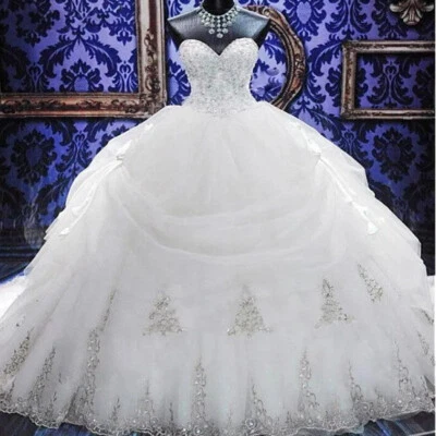 Luxury Crystal Beaded Sweetheart Wedding Dress with Bow White Ivory Bridal Gowns - Image 1 of 4