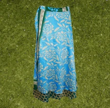 Women Long Wrap Skirt, Coverup Sarong, Silk Sari Wrap Skirts, Blue One Size