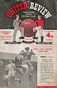 MANCHESTER UNITED V LEEDS UNITED 7 DE SEPTIEMBRE DE 1957 ~ FICHA INTACTA ~ TEMPORADA MUNICH - Imagen 1 de 3