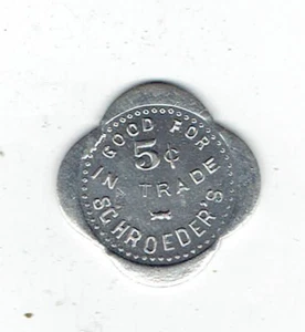 Ficha comercial Calumet, Michigan SCHROEDER'S 5¢ B.B.C. - Imagen 1 de 2