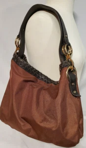 JPK PARIS 75 Handbag Brown Nylon Leather Strap Braided Trim w/Gold Hardware - Picture 1 of 10