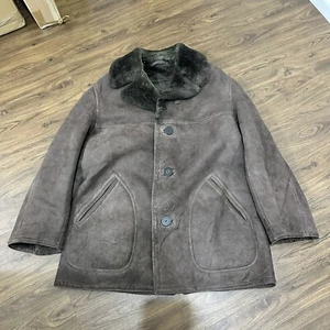 Vintage Sawyer Of Napa USA Medium Shearling Lined Brown Suede Leather Heavy Coat - Bild 1 von 7