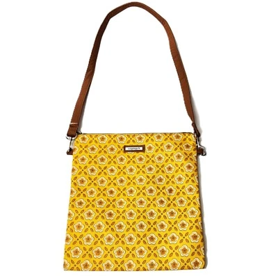 Bolso Bandolera Cartera Longaberger Amarillo y Marrón Estampado Floral 11.5x10.5" Foto 1 de 4