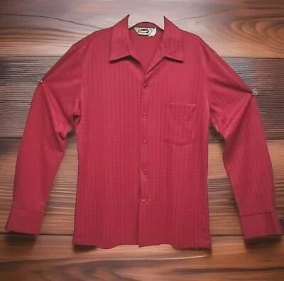 Camisa Disco Para Hombre’s 1970-80’s Borgoña Poli Tejido Triumph of California Talla M Foto 1 de 4
