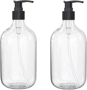 10 Ounce Clear Plastic Pump Bottle Dispenser, Refillable 2.5"L x 2.5"W x 6.6"H - Picture 1 of 5