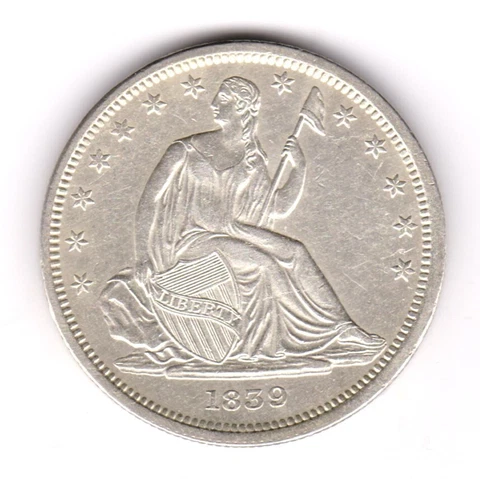 1839 Seated Liberty Half Dollar No Drapery AU++ Excellent Eye Appeal and Strike Cover