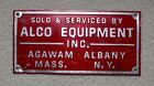 Alco Equipment Inc.  Nameplate  5" X 2.5" Agawam, Mass.  Albany, Ny