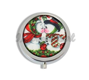 Kissing Snow Couple Holidays - Pill box Container Pills Candy, Vitamin Jewelry - Picture 1 of 4