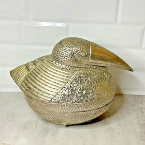Bird Betel bird in argento su rame porta dadi con coperchio antico o vintage medio - Foto 1 di 20
