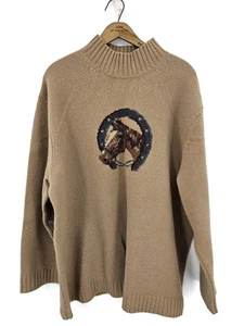 Vtg Lauren Ralph Lauren Equestrian Horse Sweater Womens 3X Lambswool Horseshoe - Picture 1 of 7