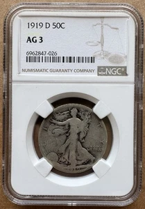 1919 D 50C NGC AG 3 1919-D WALKING LIBERTY HALF DOLLAR SILVER 50c - Picture 1 of 2