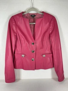 Worth Hot Pink Genuine Leather Blazer 8 Sexy Jacket Blouse - Picture 1 of 10