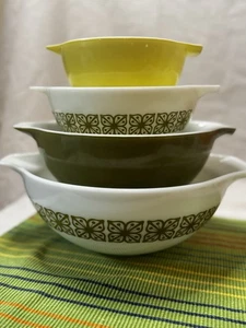PYREX Vintage Verde Green Floral Square Cinderella complete set 441-444 (b) - Picture 1 of 16