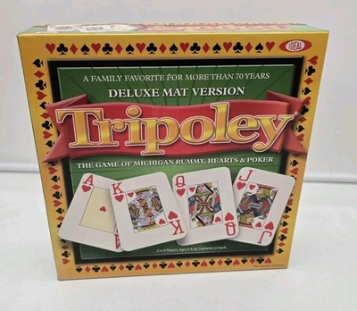 全新 TRIPOLEY 'Deluxe Mat 版本' 游戏 Michigan Rummy, Hearts, & Poker 密封 — 第 1/2 张图片