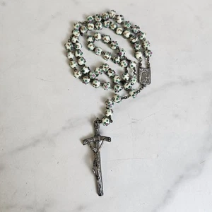 Vintage Heavy Pearlescent Rose Lampwork Glass Bead Made In Italy Crucifix Rosary - Picture 1 of 6