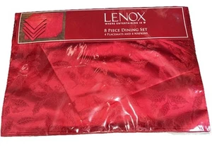 Lenox Placemat And Napkin Set Solid Red Holly Leaf Design Holiday New - Picture 1 of 4