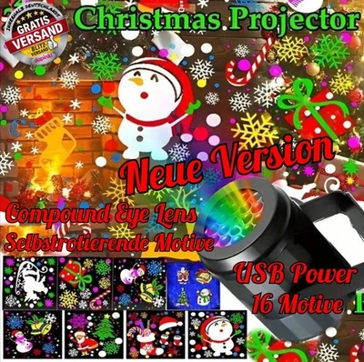 LED Weihnachts Projektor Weihnachten Deko Beleuchtung USB Laser Projektionslampe - Bild 1 von 4